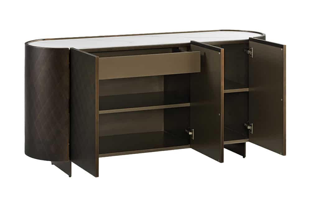 REFLECTION Design Sideboard 150cm weiß Keramik Marmor bronze 3D Effekt brushed Finish