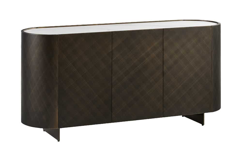 REFLECTION Design Sideboard 150cm weiß Keramik Marmor bronze 3D Effekt brushed Finish