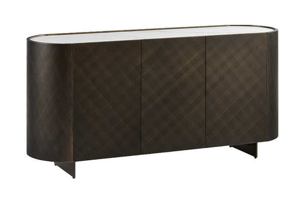 REFLECTION Design Sideboard 150cm weiß Keramik Marmor bronze 3D Effekt brushed Finish