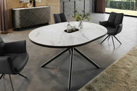 MIKADO Ausziehbarer Esstisch 120-160cm weiß Keramik oval schwarz Sterngestell