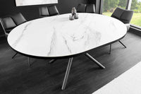 MIKADO Ausziehbarer Esstisch 120-160cm weiß Keramik oval schwarz Sterngestell