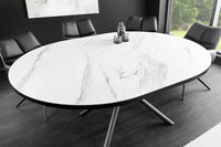 MIKADO Ausziehbarer Esstisch 120-160cm weiß Keramik oval schwarz Sterngestell