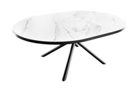 MIKADO Ausziehbarer Esstisch 120-160cm weiß Keramik oval schwarz Sterngestell
