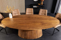 ART DECO Ovaler Esstisch 220cm massives Mangoholz mit Lamellen-Säulenfuß