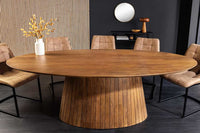 ART DECO Ovaler Esstisch 220cm massives Mangoholz mit Lamellen-Säulenfuß