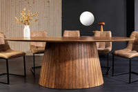 ART DECO Ovaler Esstisch 220cm massives Mangoholz mit Lamellen-Säulenfuß