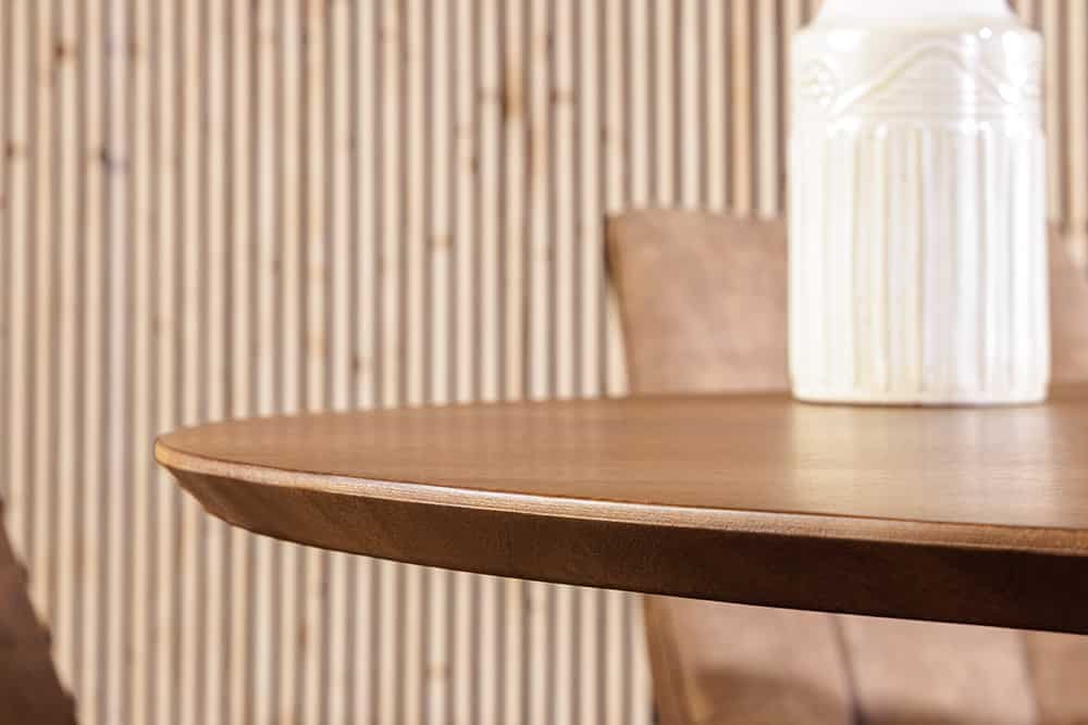 ART DECO Ovaler Esstisch 220cm massives Mangoholz mit Lamellen-Säulenfuß