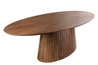 ART DECO Ovaler Esstisch 220cm massives Mangoholz mit Lamellen-Säulenfuß