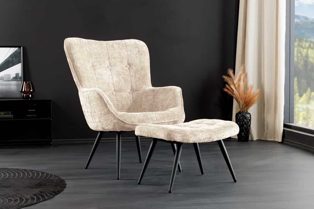 Design Sessel SCANDINAVIA Chenille Cremona schwarz Metall mit Armlehne