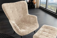 Design Sessel SCANDINAVIA Chenille Cremona schwarz Metall mit Armlehne