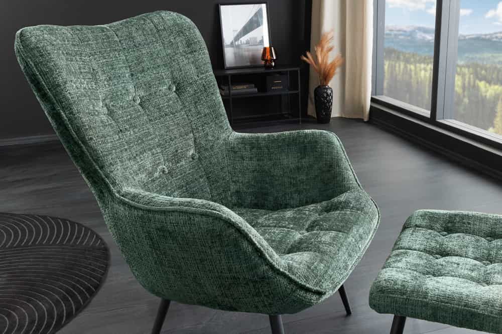 Design Sessel SCANDINAVIA Chenille Cremona schwarz Metall mit Armlehne