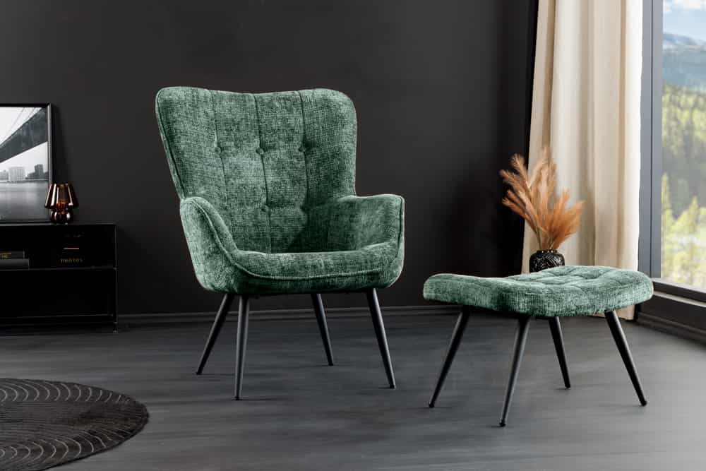 Design Sessel SCANDINAVIA Chenille Cremona schwarz Metall mit Armlehne