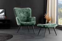 Design Sessel SCANDINAVIA Chenille Cremona schwarz Metall mit Armlehne