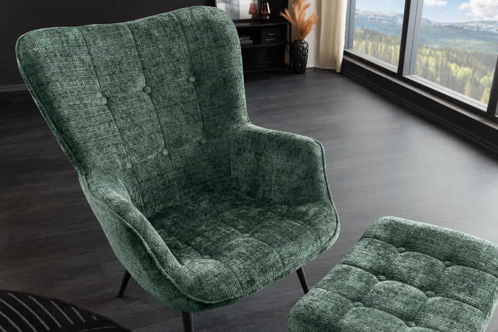 Design Sessel SCANDINAVIA Chenille Cremona schwarz Metall mit Armlehne