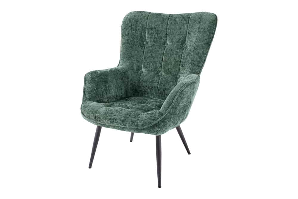 Design Sessel SCANDINAVIA Chenille Cremona schwarz Metall mit Armlehne