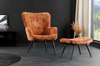 Design Sessel SCANDINAVIA Chenille Cremona schwarz Metall mit Armlehne