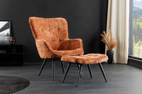 Design Sessel SCANDINAVIA Chenille Cremona schwarz Metall mit Armlehne