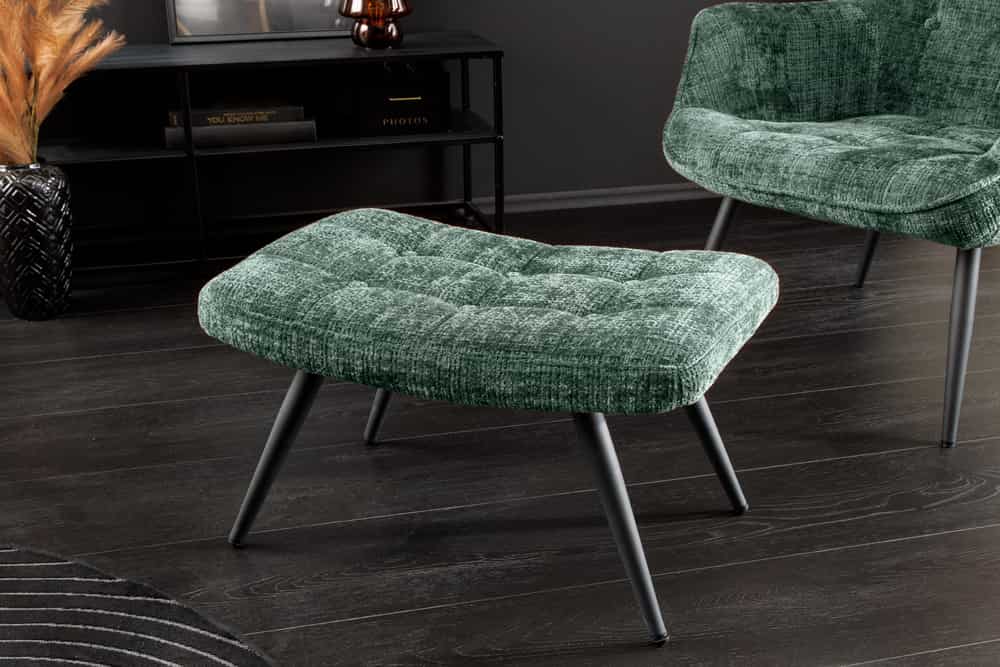 Moderner Hocker SCANDINAVIA Chenille Cremona Metallbeine Fußhocker