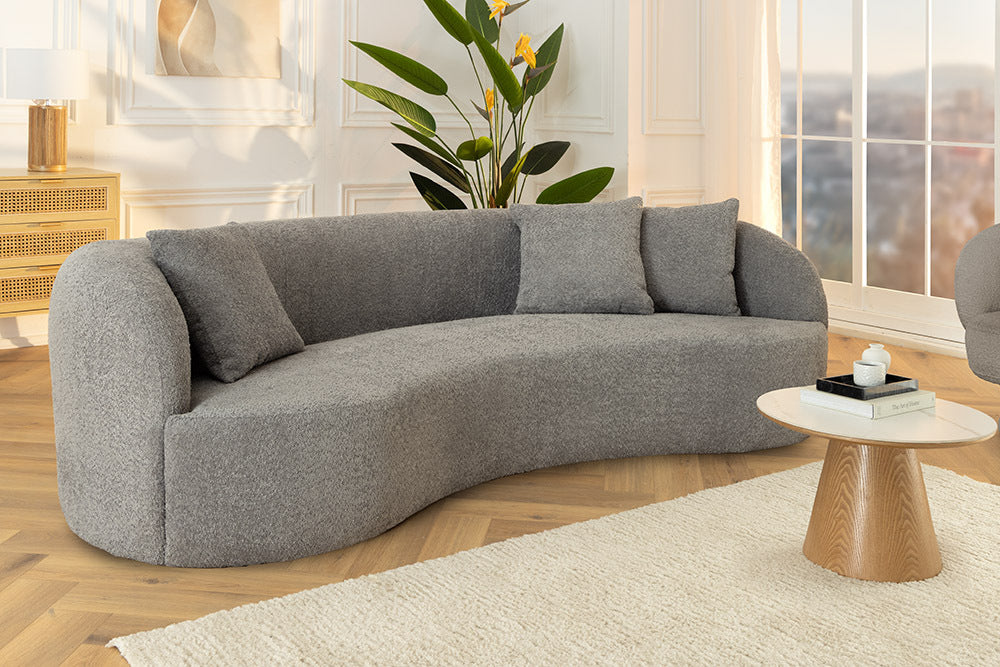 ATELIER Modernes Sofa 230cm Bouclé 3-Sitzer Couch inkl. Kissen