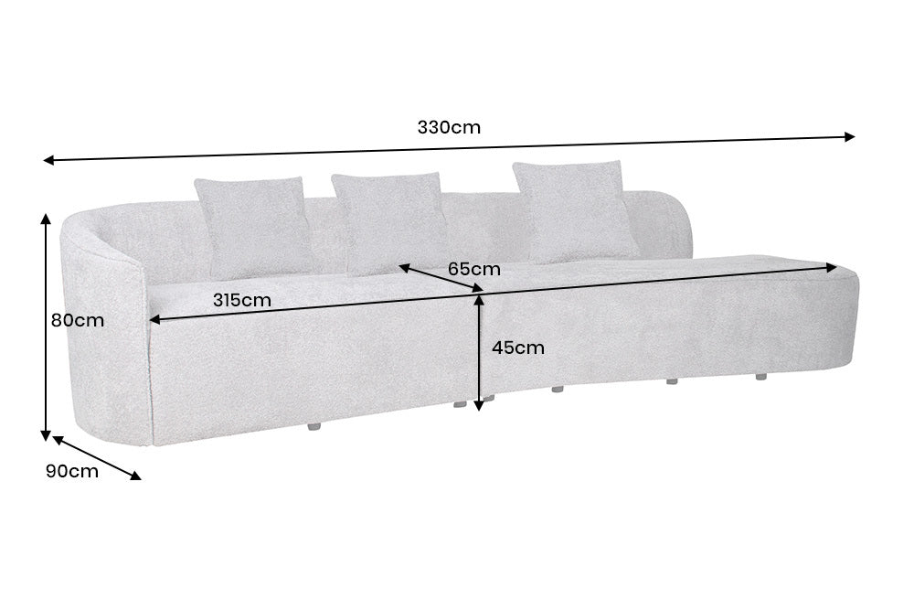 ATELIER L Modernes Sofa 330cm Bouclé XXL-Couch inkl. Kissen