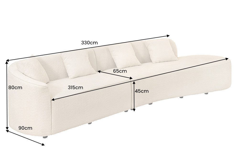 ATELIER L Modernes Sofa 330cm Bouclé XXL-Couch inkl. Kissen