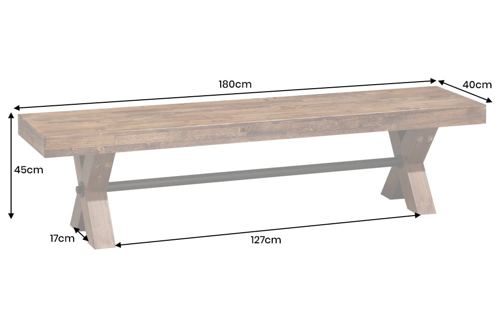 GOLIATH Industrial Bank  180cm natur Pinienholz X-Gestell schwarz Metall