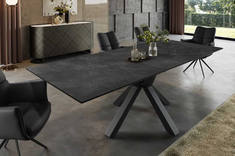 ETERNITY Ausziehbarer Esstisch 160-200cm graphit grau Keramik schwarz Metall