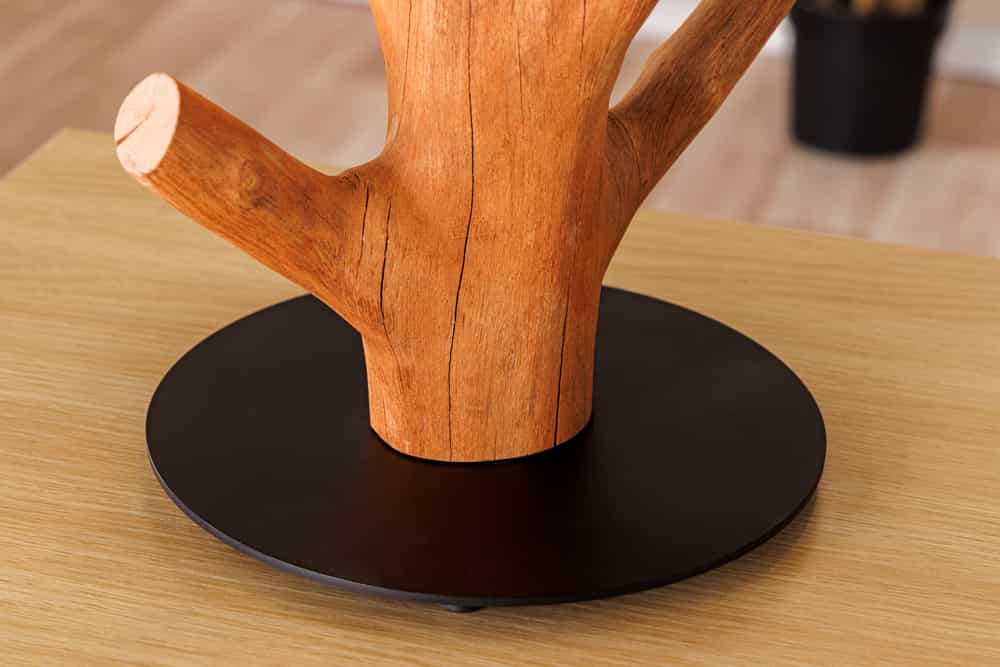 JEWELRY Massive Tischlampe 60cm natur Mangostanholz weißer Stoffschirm