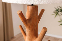 JEWELRY Massive Tischlampe 60cm natur Mangostanholz weißer Stoffschirm