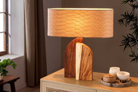 LOVERS Massive Tischlampe 60cm natur Regenbaumholz weißer Stoffschirm