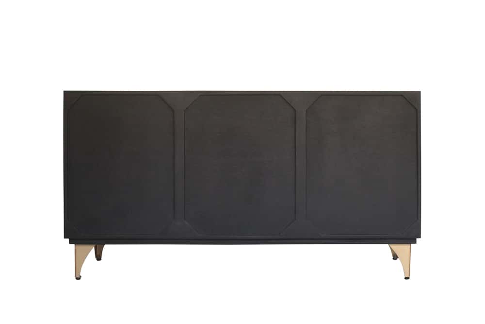 GOLDEN SUNSET Handgearbeitetes Sideboard 140cm schwarz mit 3D Schnitzereien gold Mangoholz Metallbeine