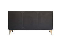 GOLDEN SUNSET Handgearbeitetes Sideboard 140cm schwarz mit 3D Schnitzereien gold Mangoholz Metallbeine
