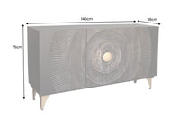 GOLDEN SUNSET Handgearbeitetes Sideboard 140cm schwarz mit 3D Schnitzereien gold Mangoholz Metallbeine