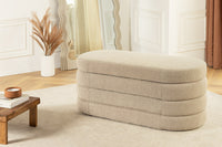 VOGUE Extravagante Polsterbank 115cm taupe Bouclé Sitzbank mit Stauraum