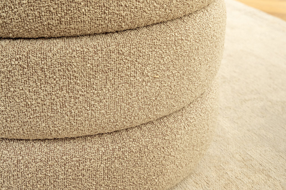 VOGUE Extravagante Polsterbank 115cm taupe Bouclé Sitzbank mit Stauraum