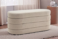 VOGUE Extravagante Polsterbank 115cm taupe Bouclé Sitzbank mit Stauraum