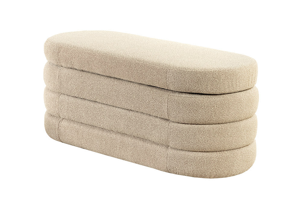 VOGUE Extravagante Polsterbank 115cm taupe Bouclé Sitzbank mit Stauraum