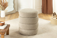 VOGUE Runder Hocker 50cm taupe Bouclé Polsterhocker mit Stauraum