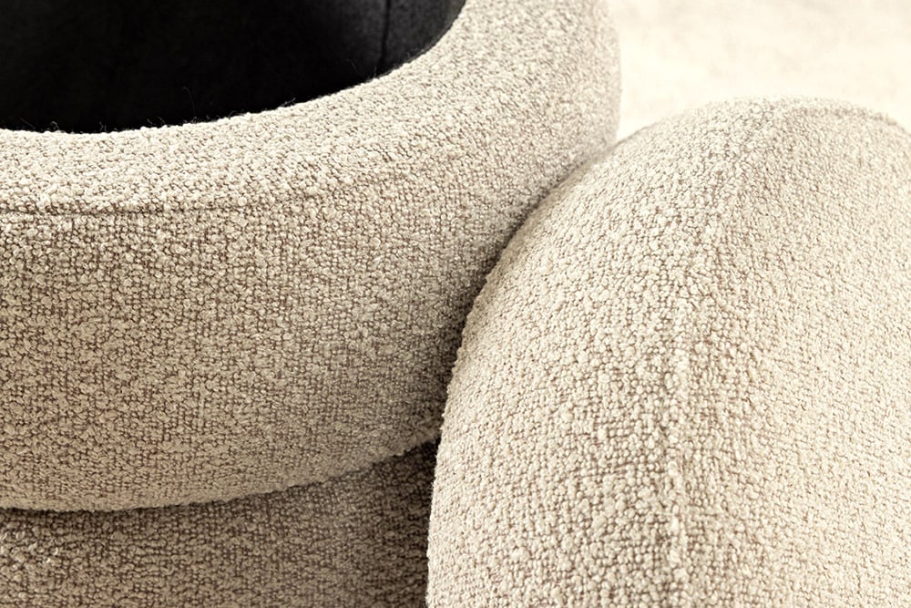 VOGUE Runder Hocker 50cm taupe Bouclé Polsterhocker mit Stauraum