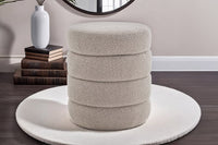VOGUE Runder Hocker 50cm taupe Bouclé Polsterhocker mit Stauraum
