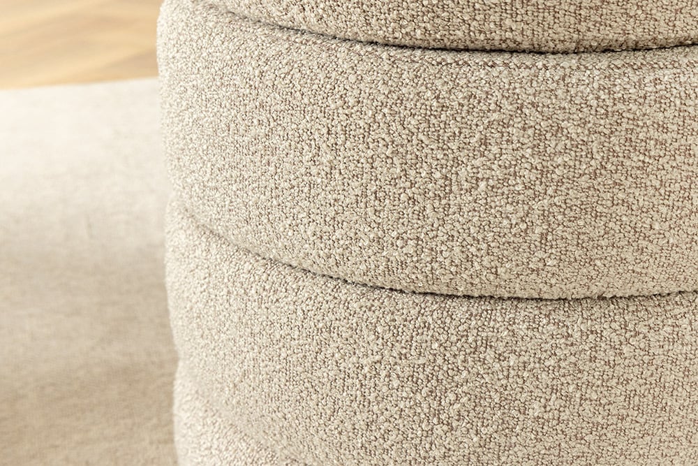 VOGUE Runder Hocker 50cm taupe Bouclé Polsterhocker mit Stauraum