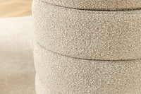 VOGUE Runder Hocker 50cm taupe Bouclé Polsterhocker mit Stauraum