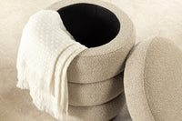 VOGUE Runder Hocker 50cm taupe Bouclé Polsterhocker mit Stauraum