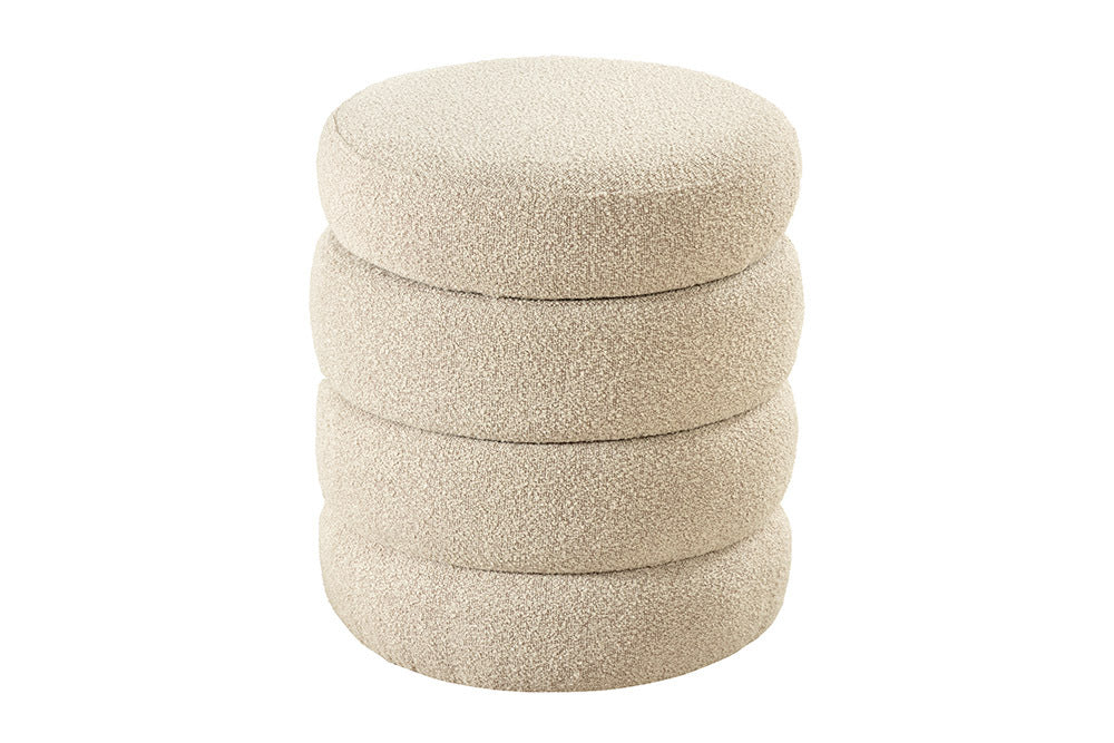 VOGUE Runder Hocker 50cm taupe Bouclé Polsterhocker mit Stauraum