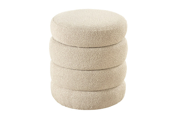 VOGUE Runder Hocker 50cm taupe Bouclé Polsterhocker mit Stauraum
