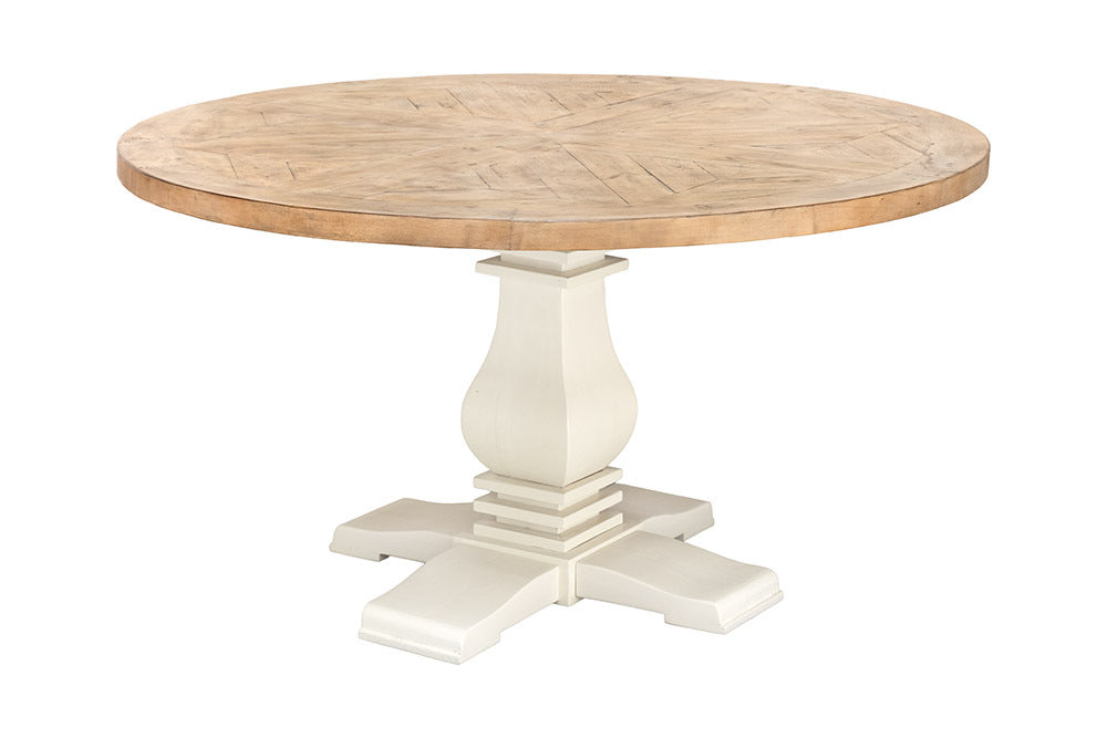 Runder Esstisch HAMPTONS hellbraun creme recycelte Pinie Massivholz