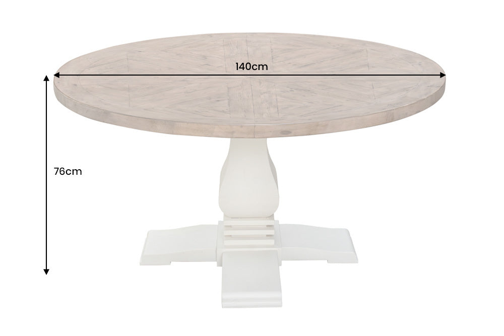 Runder Esstisch HAMPTONS hellbraun creme recycelte Pinie Massivholz
