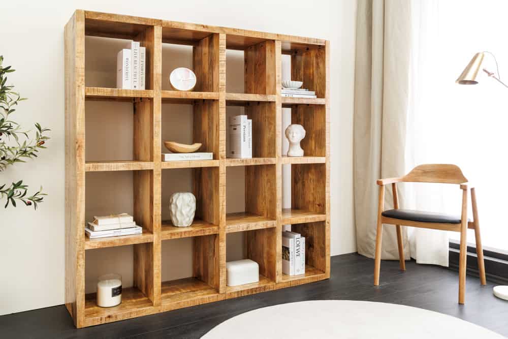 IRON CRAFT Massives Regal  160cm natur Mangoholz Bücherregal sechzehn Fächer