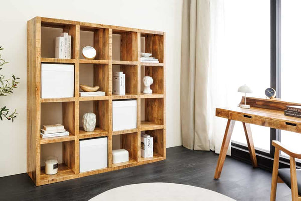 IRON CRAFT Massives Regal  160cm natur Mangoholz Bücherregal sechzehn Fächer