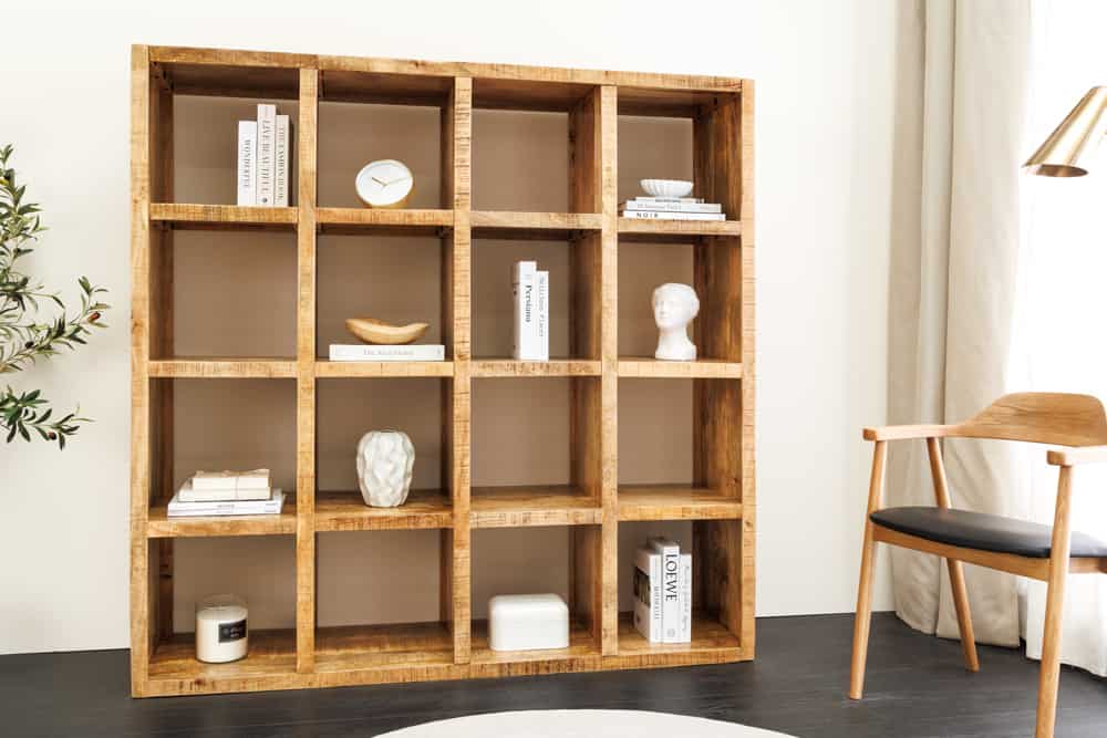 IRON CRAFT Massives Regal  160cm natur Mangoholz Bücherregal sechzehn Fächer